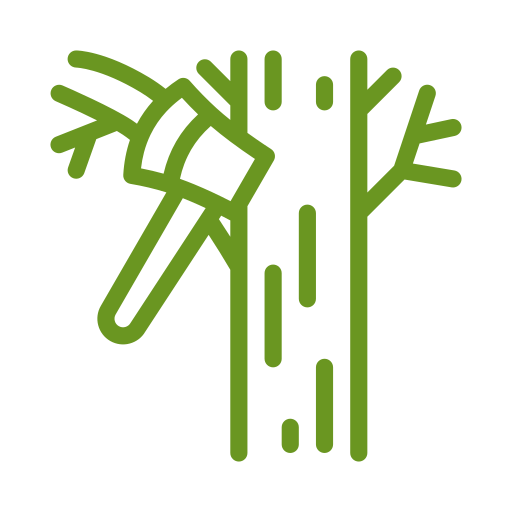 Icon of an axe cutting into a tree trunk, representing tree work and lot clearing services offered by McIsaac Lawncare.
