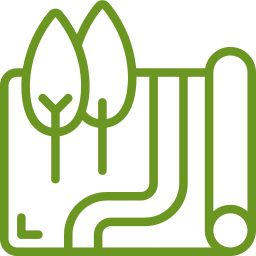 Landscape design plan featuring trees and pathways, symbolizing outdoor space planning and enhancement for functional living.