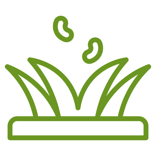 Icon of green grass with seed elements, representing lawn care and seeding services offered by McIsaac Lawncare for vibrant yard preparation.