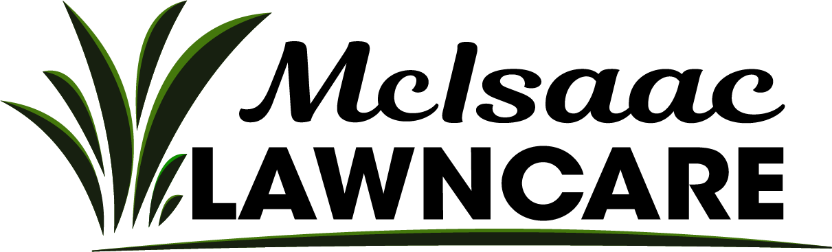 McIsaac Lawncare logo featuring stylized grass and bold text, representing landscaping and lawn care services.