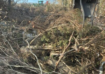 Pile of branches and debris from landscaping cleanup, showcasing McIsaac Lawncare's outdoor transformation services.